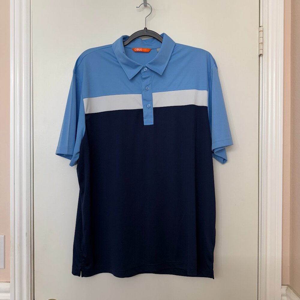 CBUK Cutter & Buck Men's Blue White Designed Golf Polo Shirt, Size XL